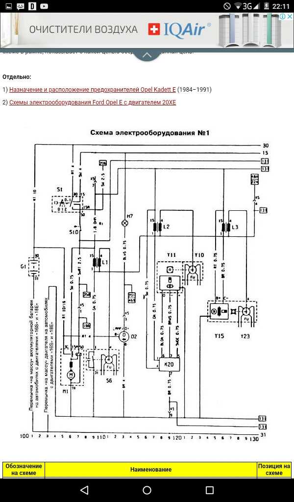Электрические схемы опель кадетт e с 1984 по 1991 г.в.